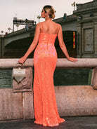 MISSORD Split Spaghetti Straps Sequin Maxi Dress