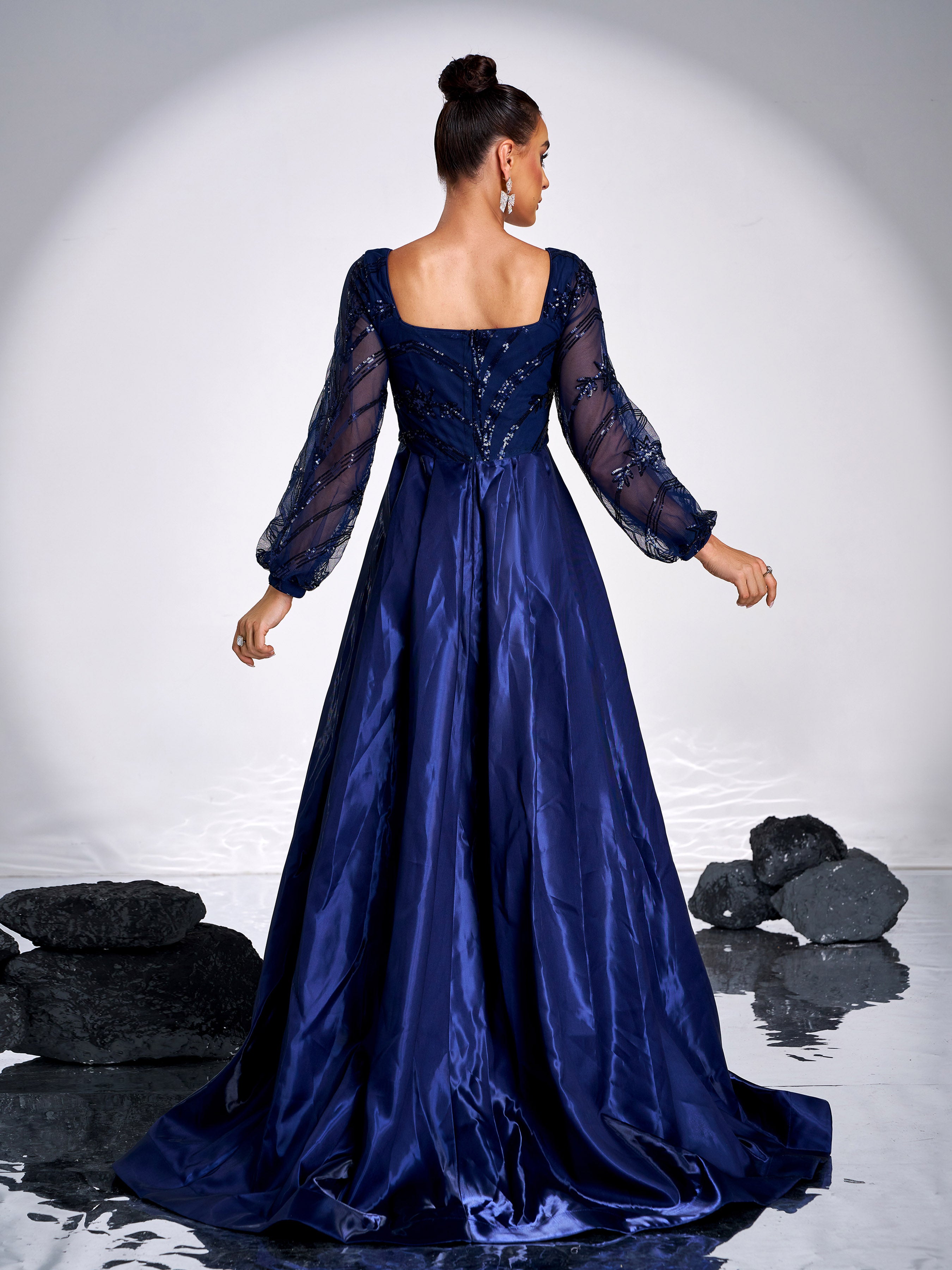 A-line Long Sleeve Blue Evening Dress GM90143