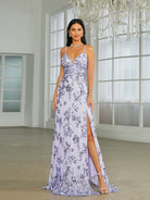 Sleeveless Deep V-Neck Floral Sequin Prom Dress RA60020