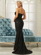 Off Shoulder Sequins Black Maxi Evening Dress RD50046 MISS ORD