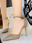 Pointed Toe Hollow Strap Shiny Rhinestone Heels MHE1108 - MISS ORD