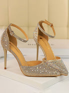 Pointed Toe Hollow Strap Shiny Rhinestone Heels MHE1108 - MISS ORD