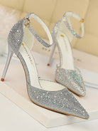 Pointed Toe Hollow Strap Shiny Rhinestone Heels MHE1108 - MISS ORD