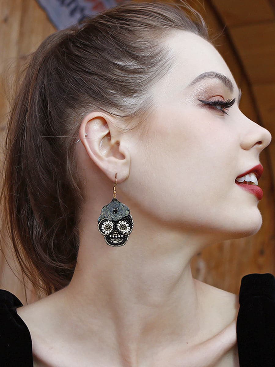 Handmade Beaded Skull Halloween Earrings MSE00154