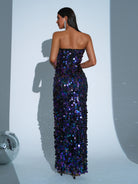 Tube Top Sequin Blue Maxi Dress RJ11580 - MISS ORD