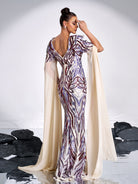 Panel Backless V-neck Sequin Prom Dress GZ60019