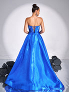 Blue A-line Satin Strapless Evening Dress DH80149