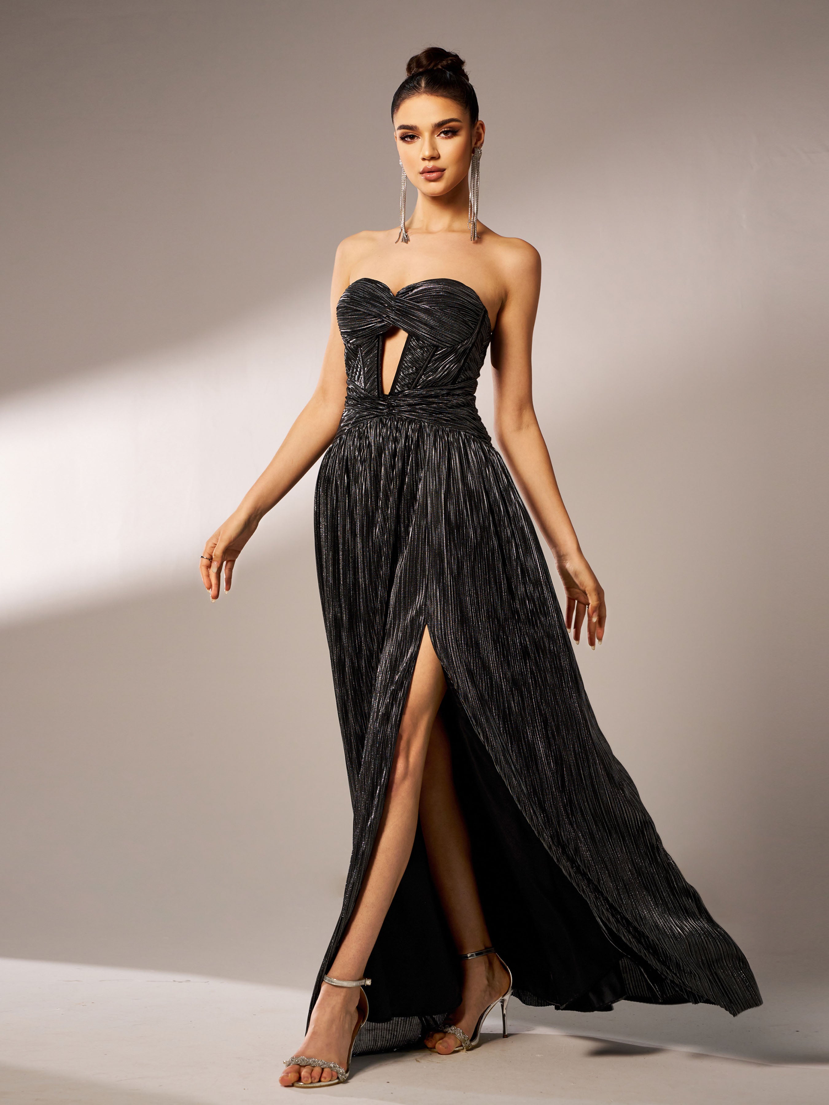 Corset Strapless Split Plain Maxi Dress DH80174