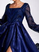 A-line Long Sleeve Blue Evening Dress GM90143