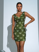 Sleeveless Butterfly Sequin Green Mini Dress