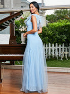 V-neck Ruffled Chiffon Bridesmaid Dress XJ2757