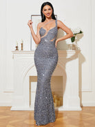 Sleeveless Cutout Mermaid Grey Evening Dress