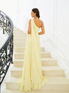 One Shoulder Draped High Split Ruched Prom Dress