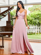 Wrap Spaghetti Open Back Pink Prom Dress