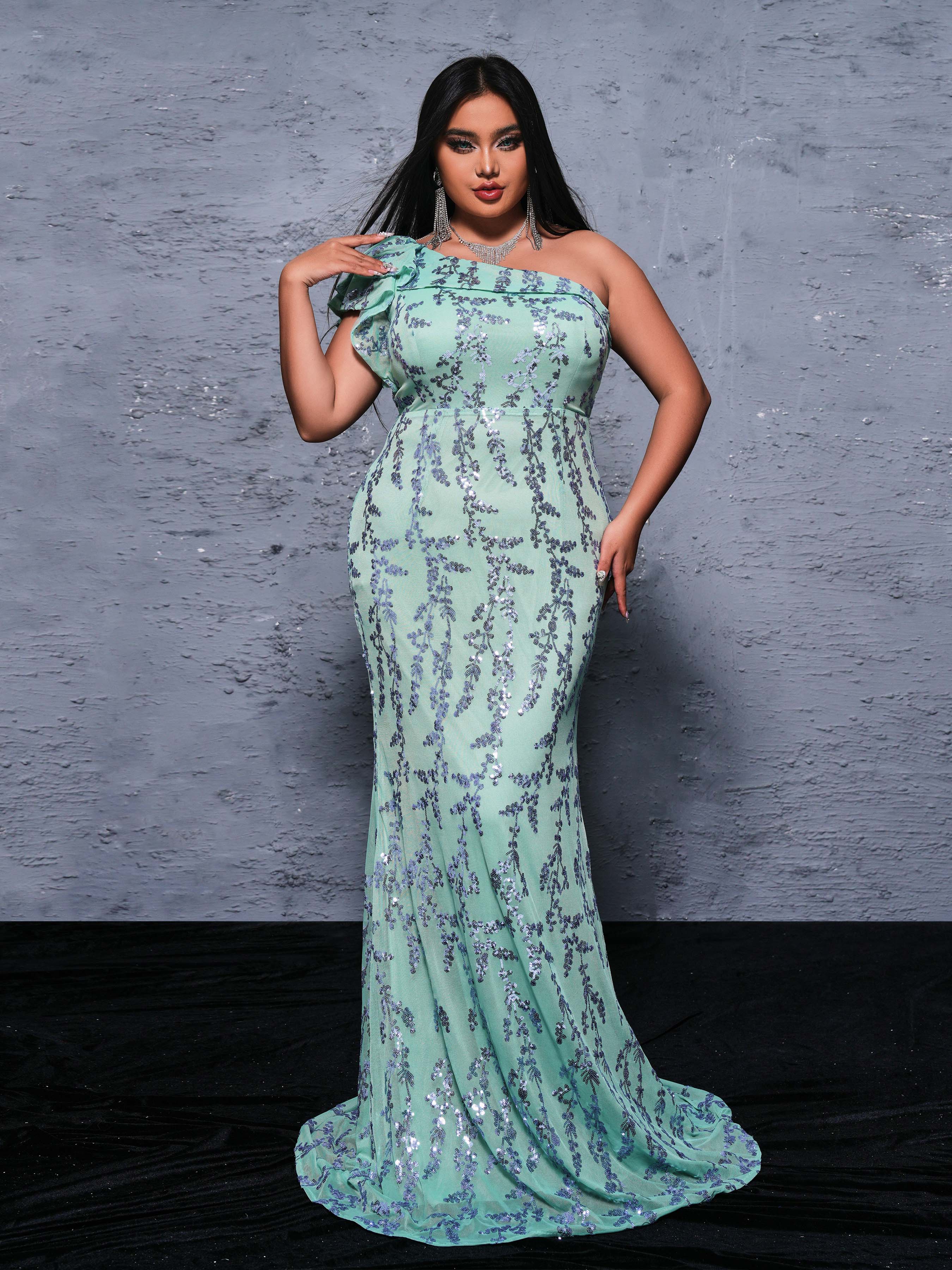 MISSORD Plus One Shoulder Ruffled Mermaid Dress