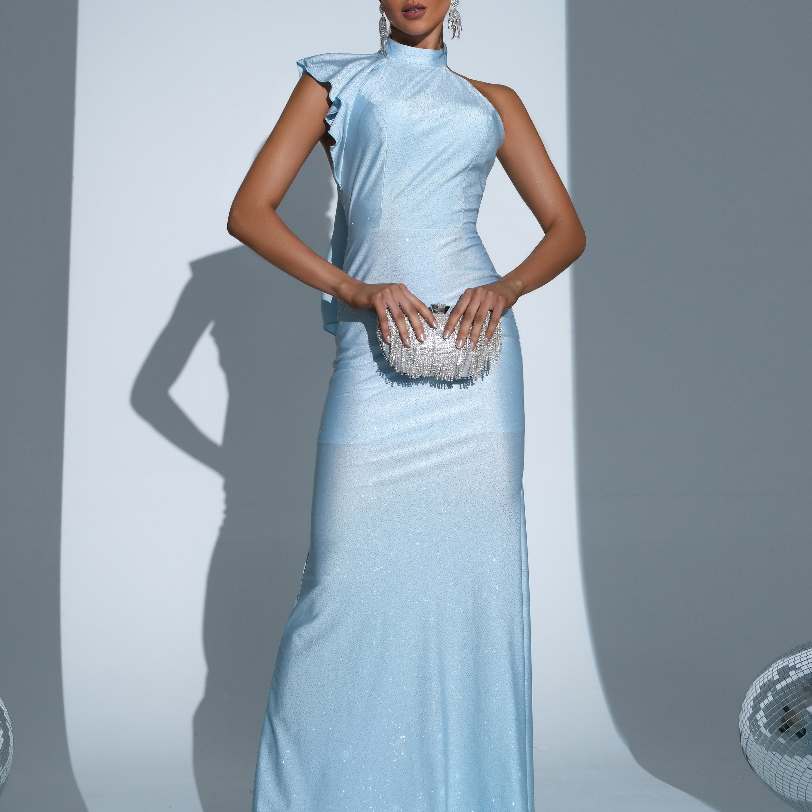 Halter Sleeveless Blue Sequin Prom Dress RH30917