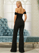 Off Shoulder Sequins Black Jumpsuits RD50043