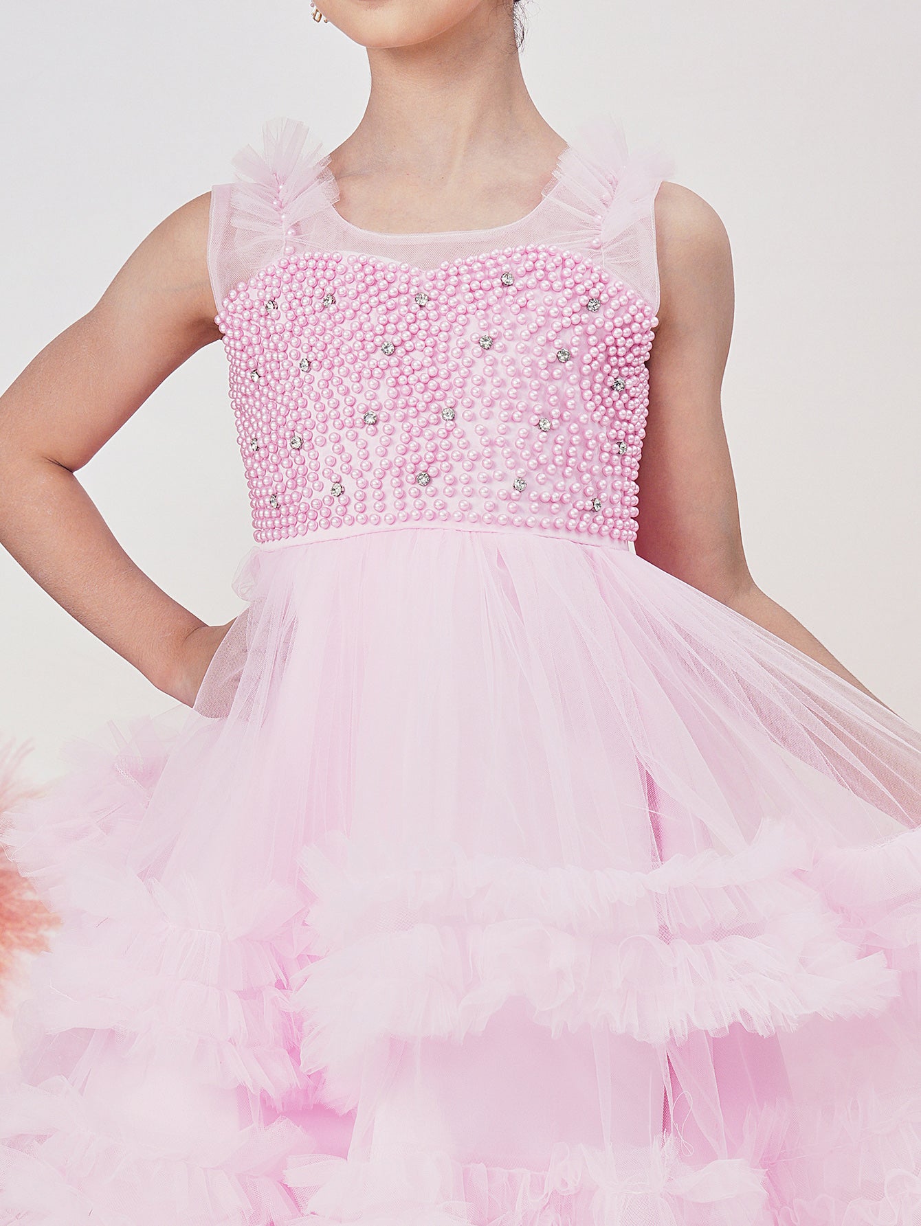 MISSORD Teen Girl Pearl Diamand Puffy Dress