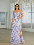 Sleeveless Deep V-Neck Floral Sequin Prom Dress RA60020