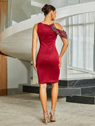 MISSORD Asymmetric Off Shoulder Burgundy Midi Dress 