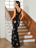 Floral Sleeveless Sequin Evening Dress XJ1986