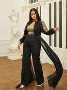 MISSORD Plus Size Panel Ribbon Lantern Sleeve Jumpsuits