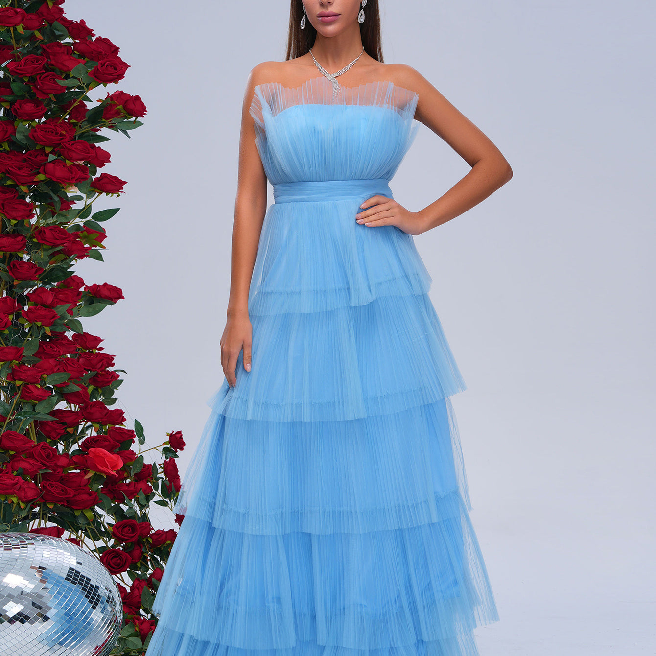 Tube Top Layered Tulle Gown Dress RM21596