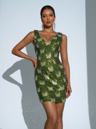 Sleeveless Butterfly Sequin Green Mini Dress