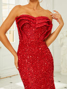 Strapless Mermaid Sequin Evening Dress