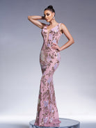 Floral Sleeveless Sequin Evening Dress XJ1986