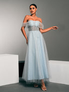 MISSORD One Shoulder Sequin Panel Tulle Dress