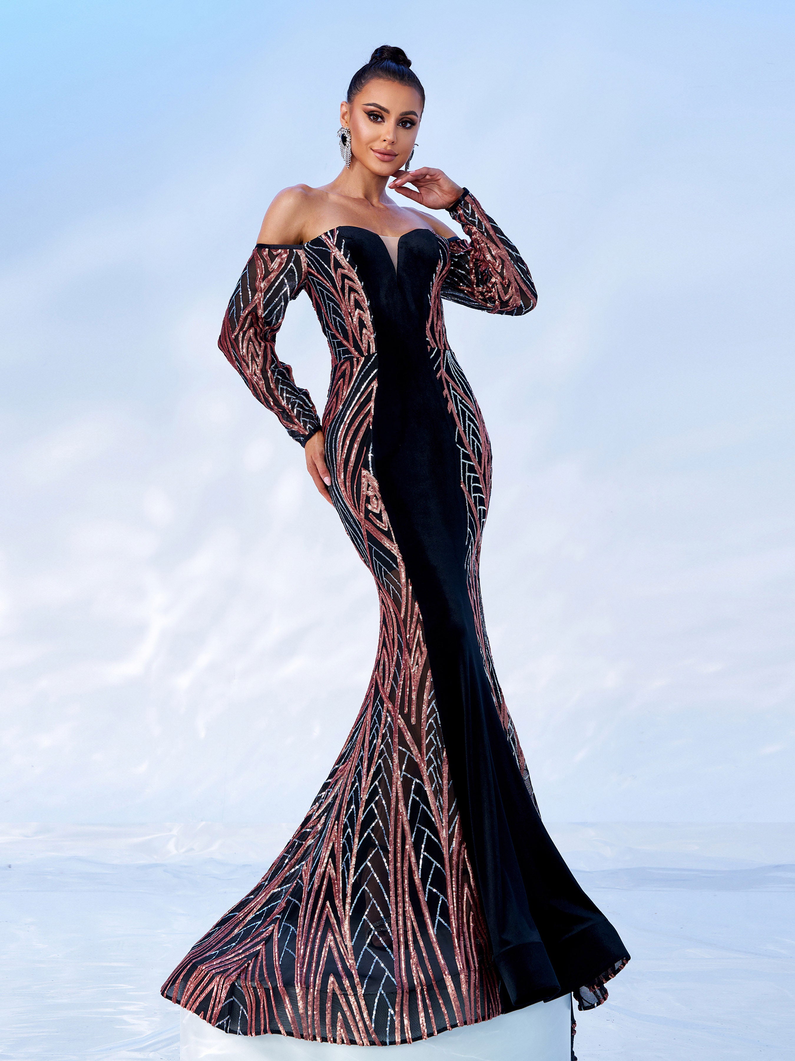 Off Shoulder Sequin Mermaid Evening Dress DH80171