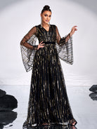 Black Sequined Mesh Prom Dress MES00647