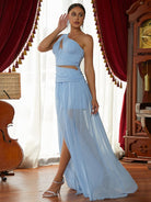 One Shoulder Cutout Chiffon Blue Prom Dress XJ2828 MISS ORD