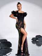 Off-the-Shoulder Ruffled Panel Evening Dress RJ11974