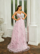 Spaghetti Straps Panel Tulle Sequin Prom Dress M02306