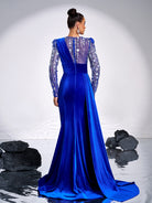 Floral Beaded Pleated Floor Length Velvet Gown DH80182