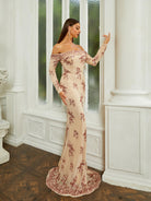 Off The Shoulder Backless Sequin Prom Dress RH30736