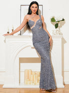 Sleeveless Cutout Mermaid Grey Evening Dress