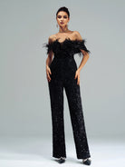 Off Shoulder Feather Jumpsuits M02251