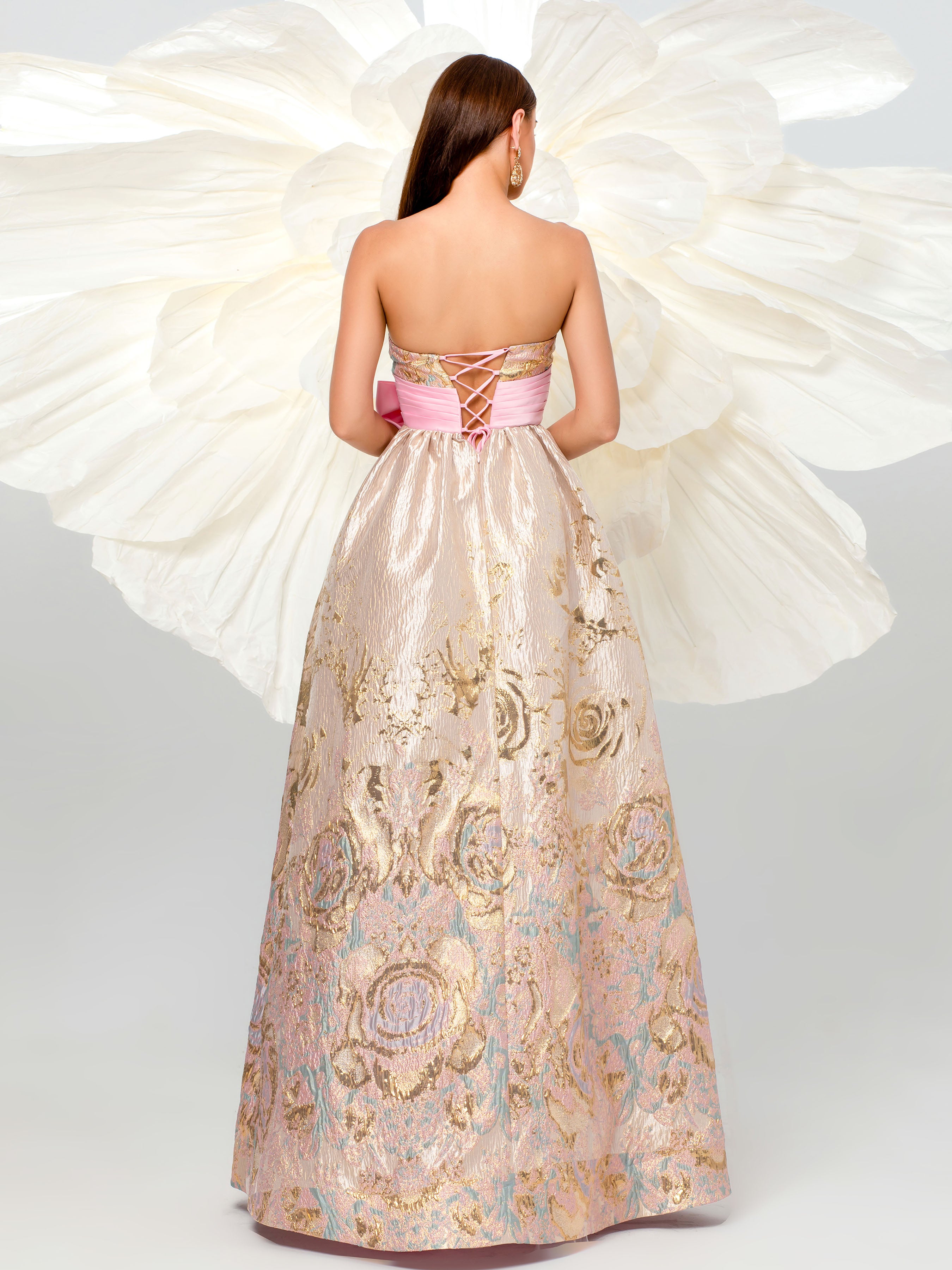 Jacquard Floral Strapless A-line Ball Gown DH80110