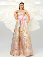 Jacquard Floral Strapless A-line Ball Gown DH80110