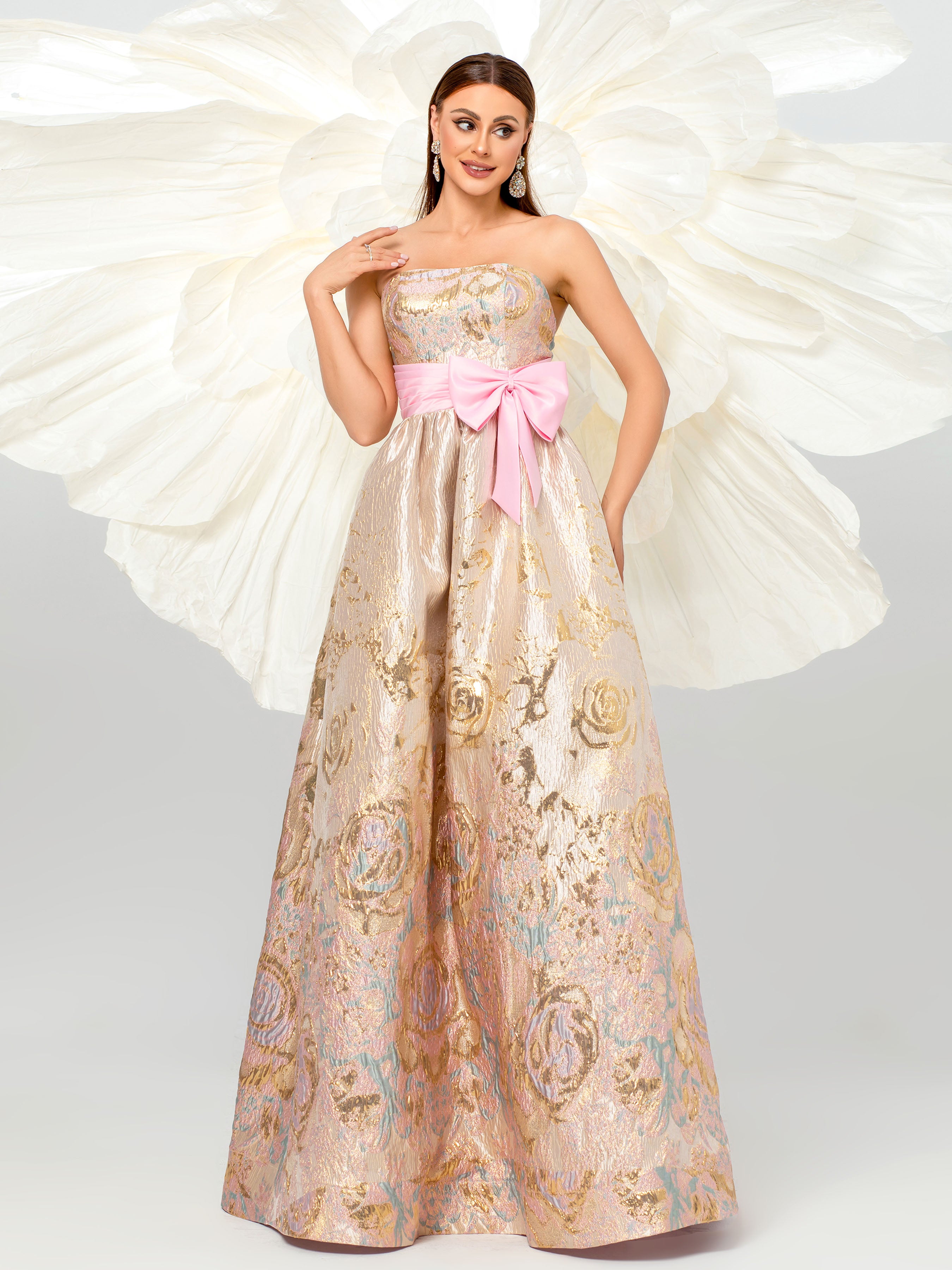 Jacquard Floral Strapless A-line Ball Gown DH80110