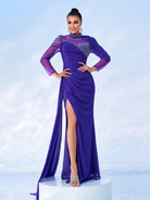 Purple Draped Panel Ruched Prom Dress MES00594