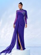 Purple Draped Panel Ruched Prom Dress MES00594