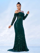 Green Off Shoulder Sequin Mermaid Evening Dress MES00643