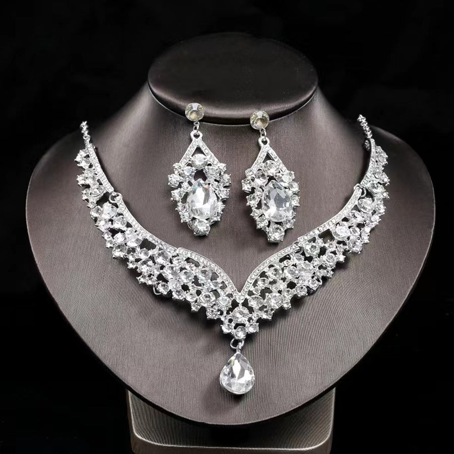 Inlay Pear Cut Stone Necklace Earring Set MRL1725