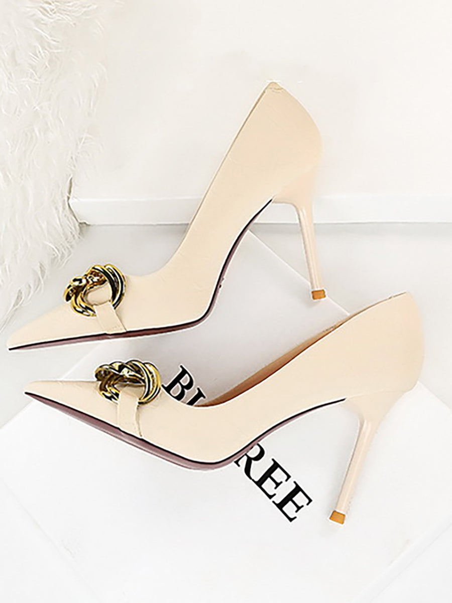 Metal Buckle Pointed Fashion Stiletto Heels MHE1107