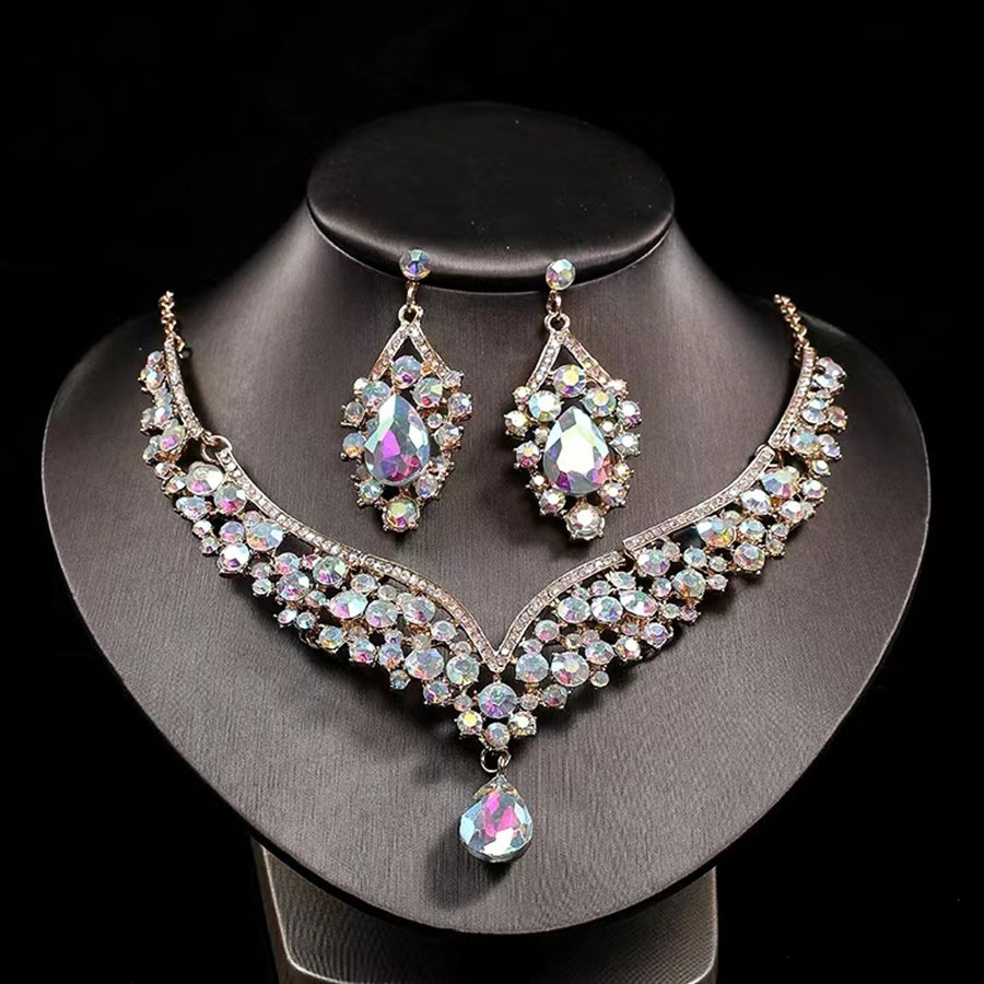 Inlay Pear Cut Stone Necklace Earring Set MRL1725