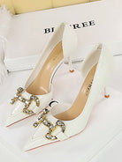 Pointed Side Hollow Metal Rhinestone Stiletto Heels MHE1105